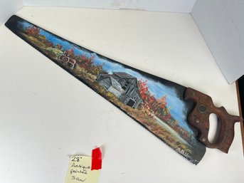 300 - VERY NICE EARLY SAW HAND PAINTED WITH BARN  / TRACTOR  - REALLY GREAT!