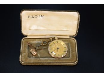 ANITQUE POCKET WATCH WITH 18k GOLD CASE AND KEY! - MARKED 12