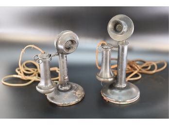 2 ANITQUE CANDLESTICK PHONES - MARKED 1