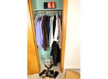 LOT 61 - CONTENTS OF CLOSET - CLOTHING / BOOTS / GLOVES