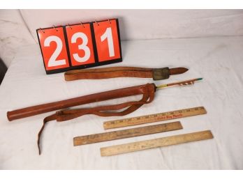 LOT 231 - VINTAGE RULERS / SKATBOARD BELTBUCKLE / BELT  QUIVER