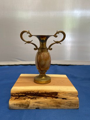 Vintage Miniature Brass And Onyx Vase
