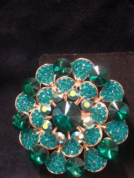 Green Rhinestone Brooch