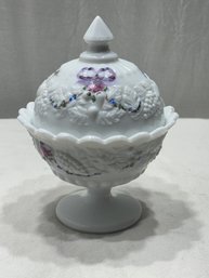 WESTMORELAND Hand Painted Milk GlassDELLA ROBBIA  Candy Dish