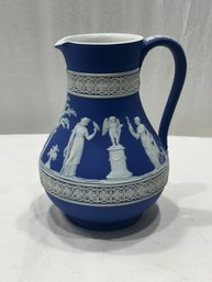 ANTIQUE BLUE WEDGWOOD ETTRUSCAN JASPERWARE PITCHER