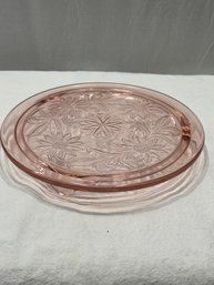 JEANNETTE GLASS SUNFLOWER PINK DEPPRESION GLASS CAKE PLATE