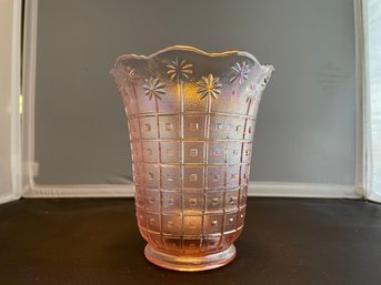 Lenox Daisy Pink Carnival Glass Block Pattern Vase