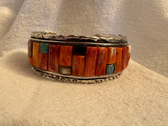 Native America Cuff: Spiny Oyster, Jet And Turquoise