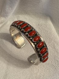 Sterling Silver And Coral Cuff