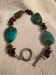 Turquoise And Red Tigers Eye Bracelet