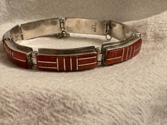 L Burnside  Signed Coral  Inlay Coral Bracelet