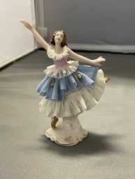 Vintage Dresden-Art Wilhelm Rittirsch 3.5' Ballerina Porcelain Lace White & Blue