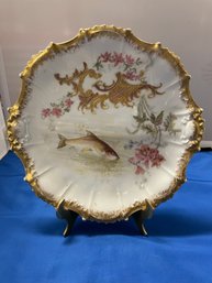 French Fish Limoges Plate, Gilted 9.5'