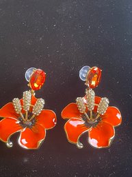 Orange Enamel Flower Earrings