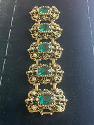 Vintage Unsigned SELRO Bracelet GREEN GLASS