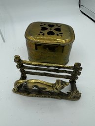 BRASS CARD HOLDER AND CRICKET BOX