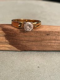 CZ Gold-toned Round Solitaire