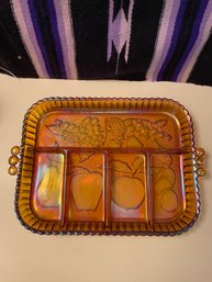 Vintage Amber Carnival Glass Fruit Tray