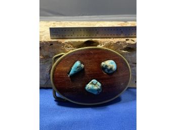 Turquoise And Wood Belt Buckle