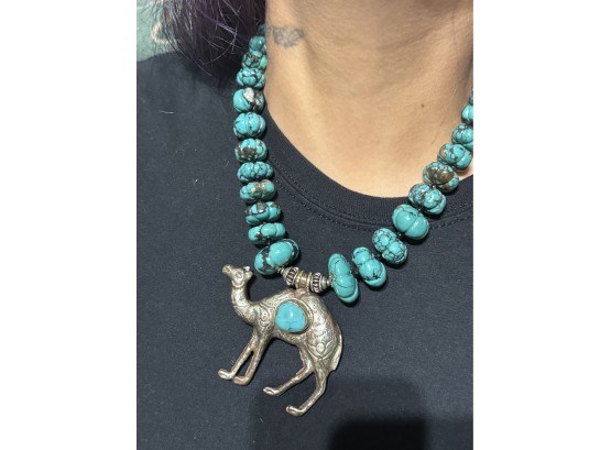 Turquoise  Necklace With Large Camel Pendant