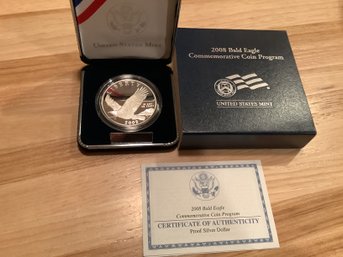 2008 Bald Eagle Commemorative Coin Program Proof Silver Dollar Has COA