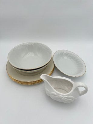 Gold Rimmed Plates, Bowls And Side Dish