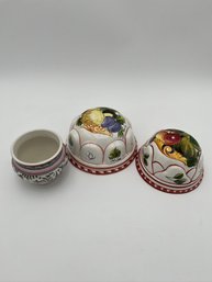 3 Fruit And Floral Ceramic Bowls Hand Painted Made In Portugal