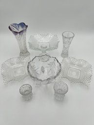 Assorted Glass Candle Holders And Decorative Serving Dishes