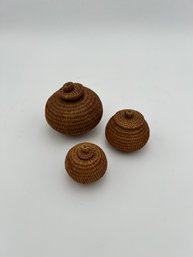 3 Micro Indonesian Baskets W/lids