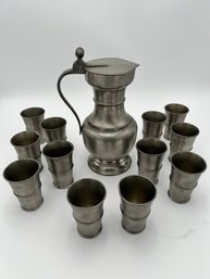 Pewter Vessel And 12 Pewter Cups