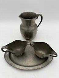 Pewter Tray, Jug, Gravy Dishes