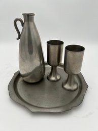 PewterTray, Jug And 2 Cups