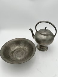 Pewter Bowl And Teapot