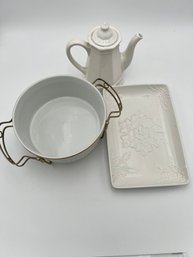 Tray, Serving Bowl And Teapot