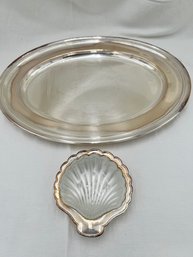 Silver Plated Serving Tray And Pearlized Dish