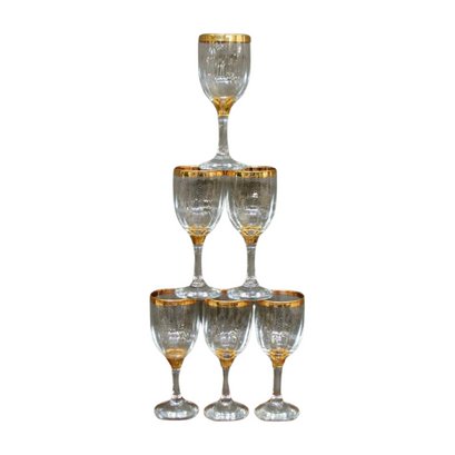 6 Leaded Crystal Wine Glasses With Gold Rims