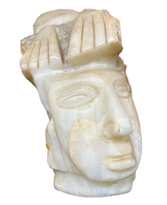 Alabaster Sculpture Mid Century Modern Abstract Bust In The Style Of Mayans