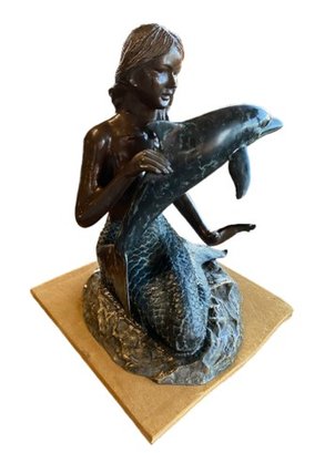 Large Vintage Brass Bronze Dolphin Mermaid Sculpture Statue