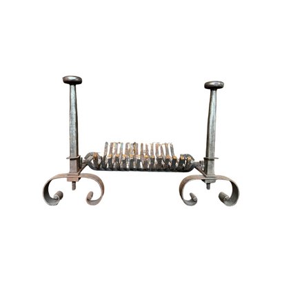 Art Deco Wrought Iron Andirons And Grate