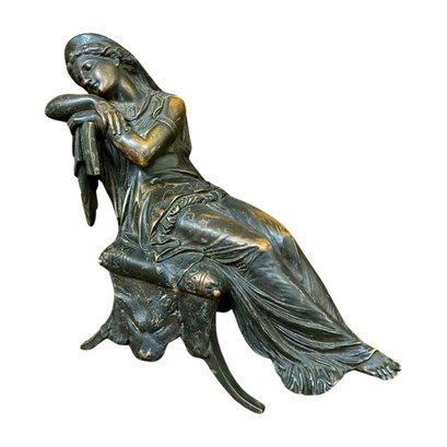 Antique Bronze Sculpture Of Young Woman Asleep On A Chair