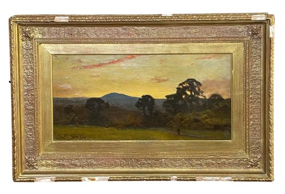 Antique Oil Painting Cows Field Pond With Gilt Frame