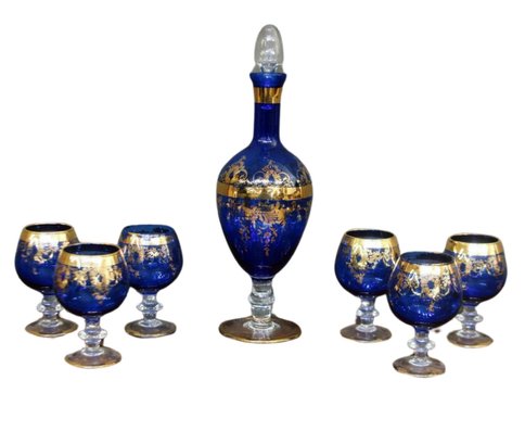 1960s Bohemian Glass Decanter And 6 Glasses
