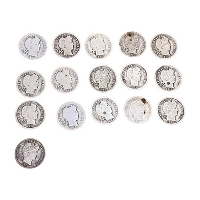16 Barber Dimes Silver Coins