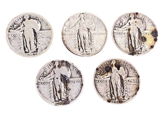 5 Standing Liberty Quarters Silver Coins