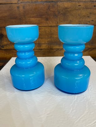 Pair Of Hooped Vases Magnor Light Blue Retro