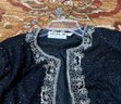 Scala 100 Per Cent Silk Black And Silver Toned Beaded Waterfall Jacket