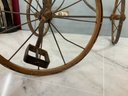 Antique Tricycle Wood & Metal Leather Seat Wood Handle Early 1900's Rare Find 22' To Seat 20' Wheel To Wheel