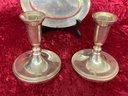 5 Piece Silver Plated Lot 2 Candle Holders Tapers Godinger, Cream And Sugar Dish, Small Platter