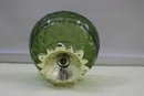 Vintage Indiana Glass Green Duette Quilted Diamond Rose Bowl & Green Glass Open Lace Edge Compote