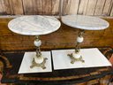 2 Marble Side Or Plant Tables 15 X 17 Hollywood Regency Marble And Brass
